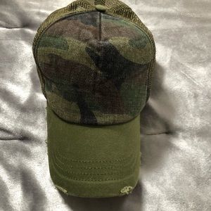 Distressed vintage camo snap back